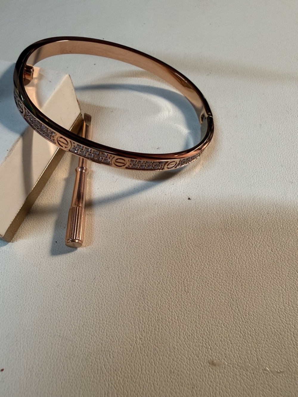 Rose Gold Screw Motif Love Bangle Bracelet crystals Stainless Steel screw driver